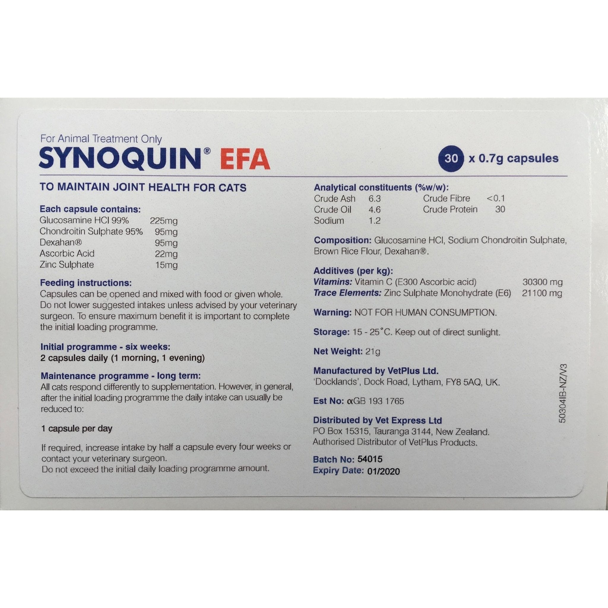 VetPlus Synoquin EFA 關節補充丸 - 貓用