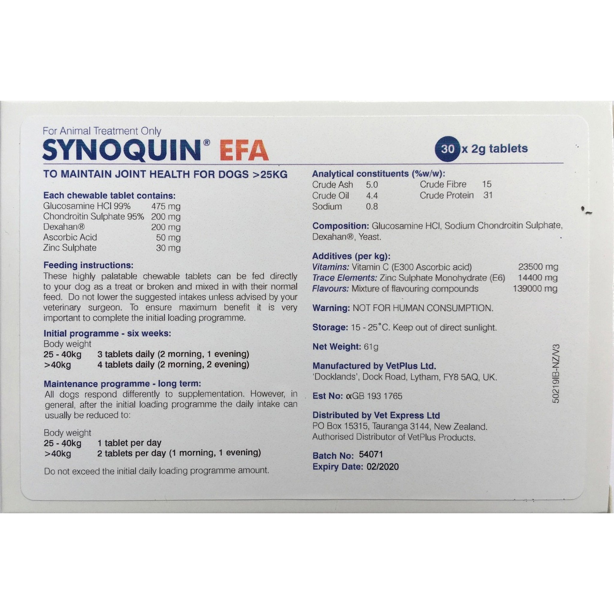 VetPlus Synoquin EFA關節補充丸 - 大型犬