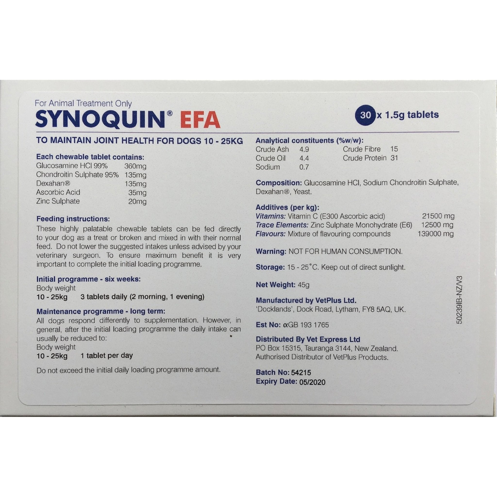 VetPlus Synoquin EFA關節補充丸 - 中型犬